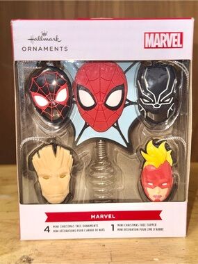 Hallmark Marvel Ornament Set in Red, Black, Yellow, Tan